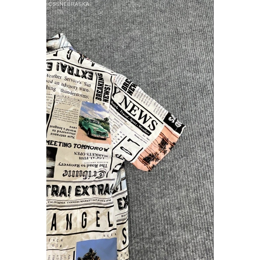 No Boundaries Men's Newspaper Print Rayon Button Down Shirt Palm Tree Car Sz M - Picture 10 of 10